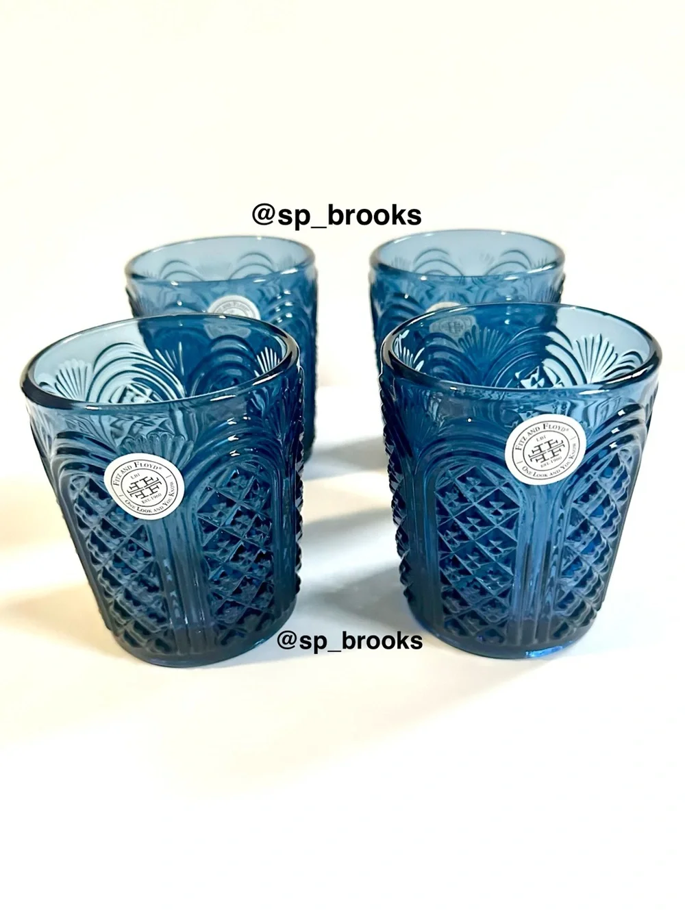 🎁4PC Fitz and Floyd Glass Tumbler - 11 oz. Sicily Blue Tumbler